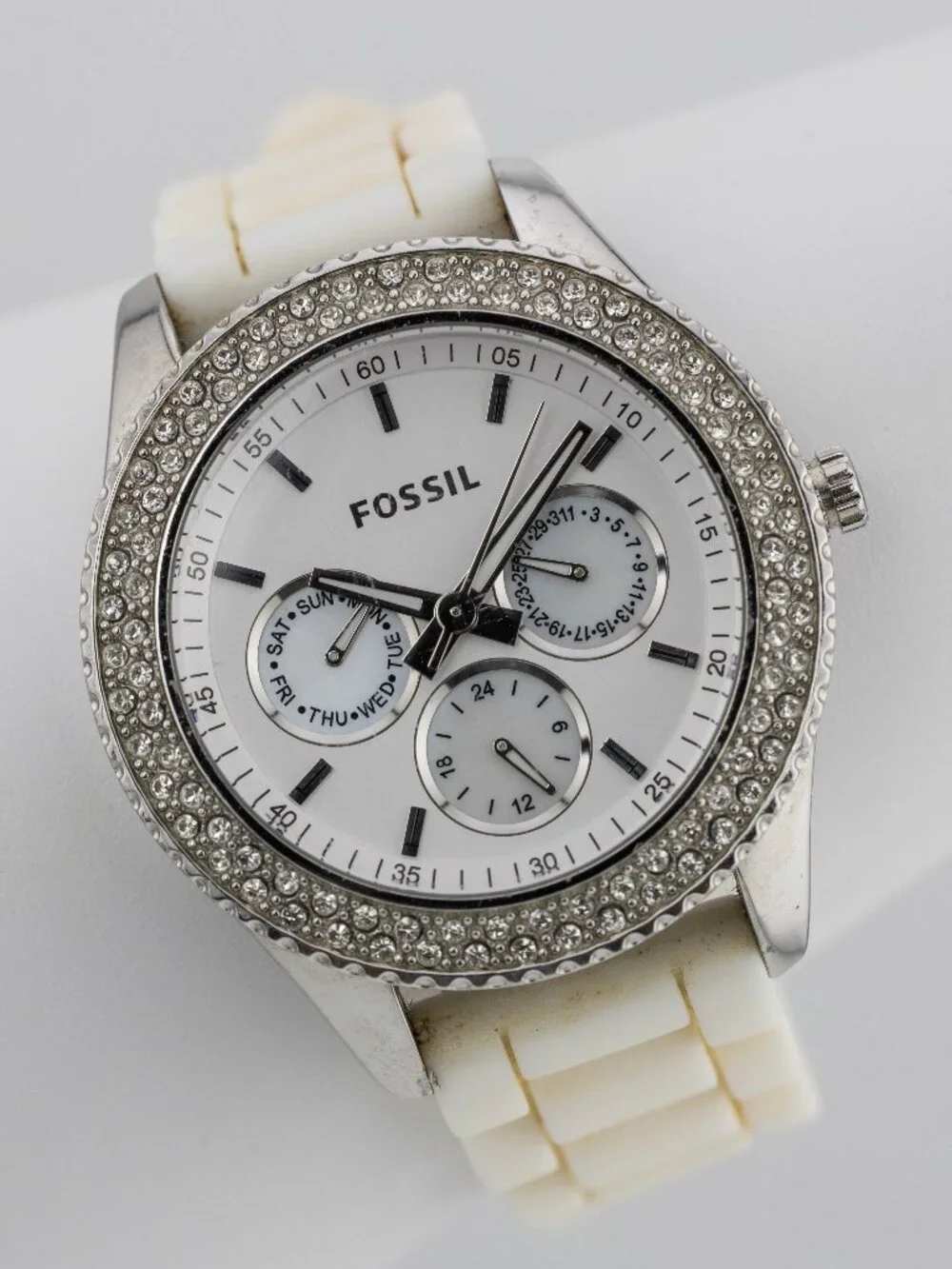 FOSSIL ES3001 Stella White Silicone Quartz Analog Women's Watch New Battery